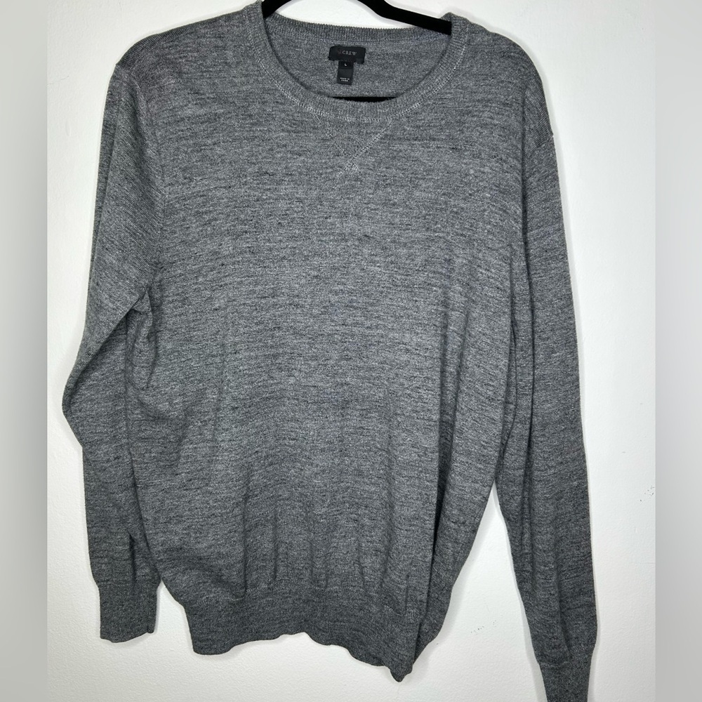 J.Crew Men's Cotton Sweater Large Crew Neck Sweater Gray Melange - Picture 4 of 5